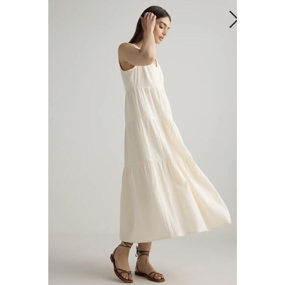 NWOT Quince Women's 100% Organic Cotton Gauze Tiered Maxi Dress Vintage Cream S - Picture 2 of 7